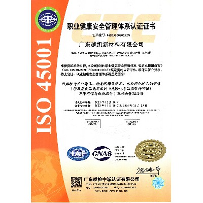 职业健康安全管理团体系认证证书ISO45001